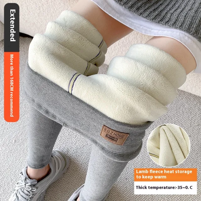 Women's Winter Fleece lined Extra Thick Lambswool Cotton Leggings Lengthened Extra Thick Gray - Shop at LoveMi