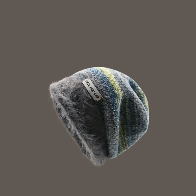 Plush Vintage Knitted Pile Heap Cap Sub Warm Wool Hat Gray - Shop at LoveMi