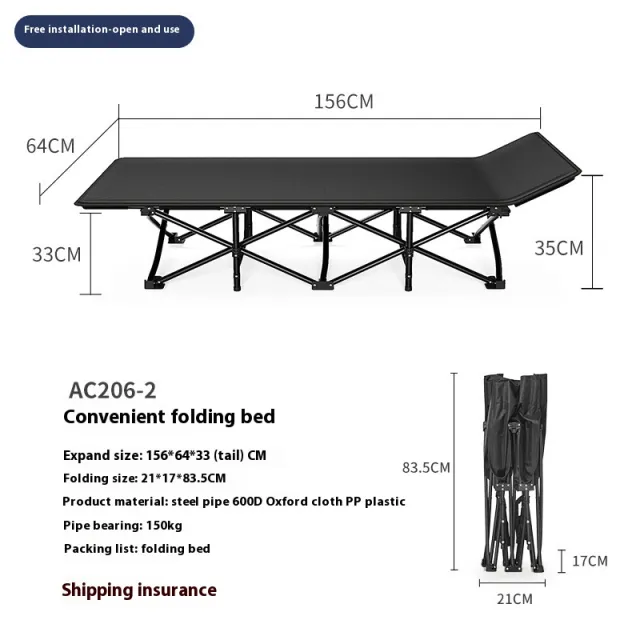 Outdoor Camping Simple Single Office Folding Bed Black 13 - Shop at LoveMi