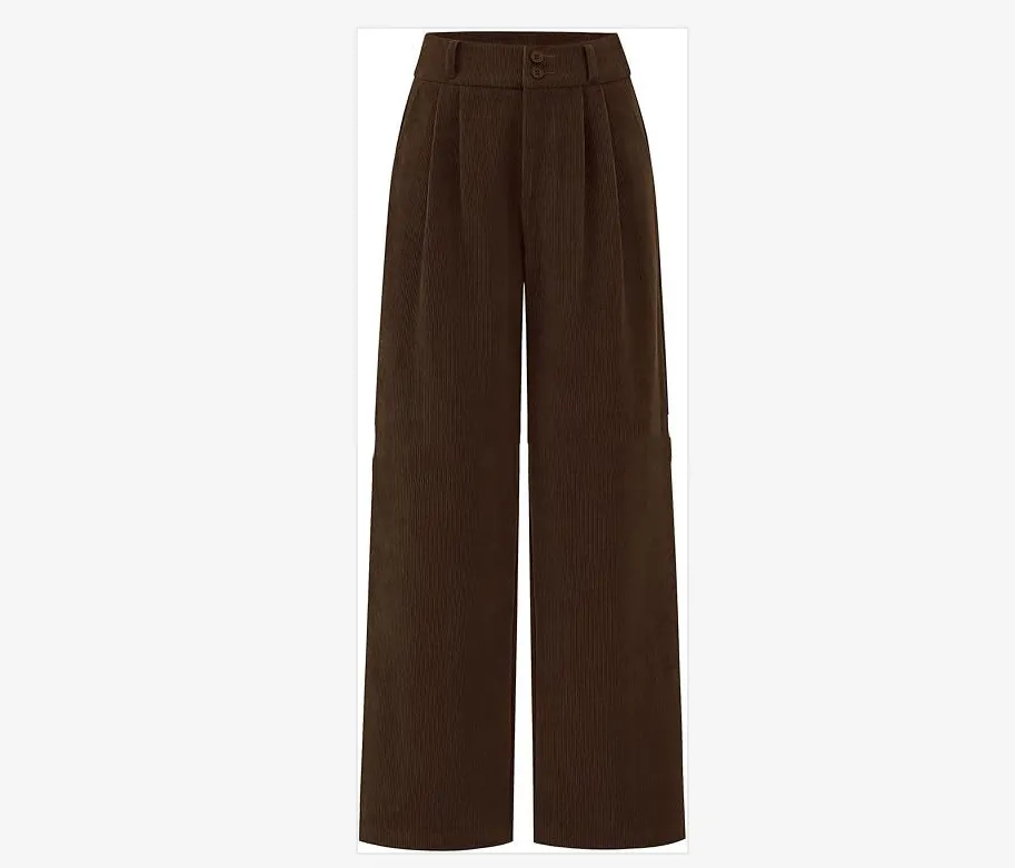 Women's French-style Pleated High-waist Wide-leg Trousers - Brown