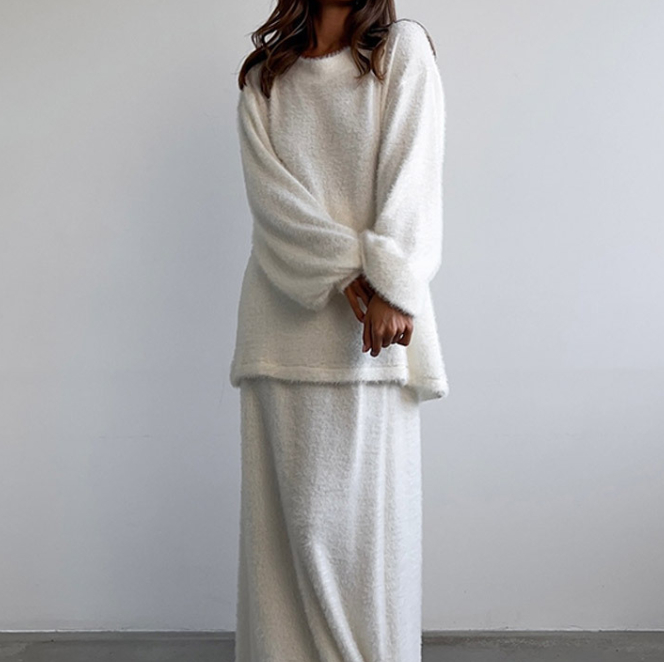 Knitted Lazy Eye-catching Long Sleeve Skirt Suit