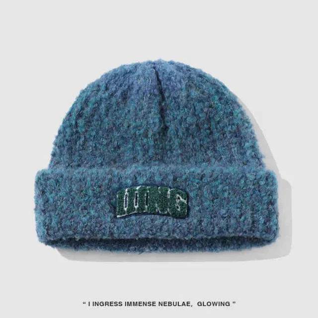 Wool Blend Vintage Gradient Embroidery Knitted Hat Women Blue - Shop at LoveMi
