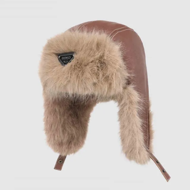 Autumn And Winter Men's And Women's Warm Vintage Leather Pilot Hat Triangular Brown - Shop at LoveMi