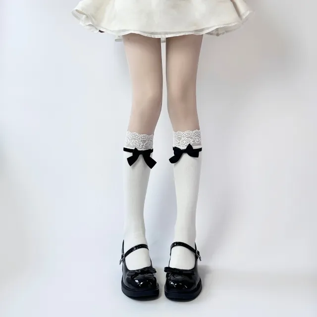 Japanese Jk Bowknot Sweet Lace Lolita Socks Mid calf Whitefront Calf Socks - Shop at LoveMi