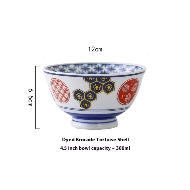 Retro Rice Bowl Ceramic Anti scald Tall Bowl Dyed Brocade Tortoise Shell - Shop at LoveMi