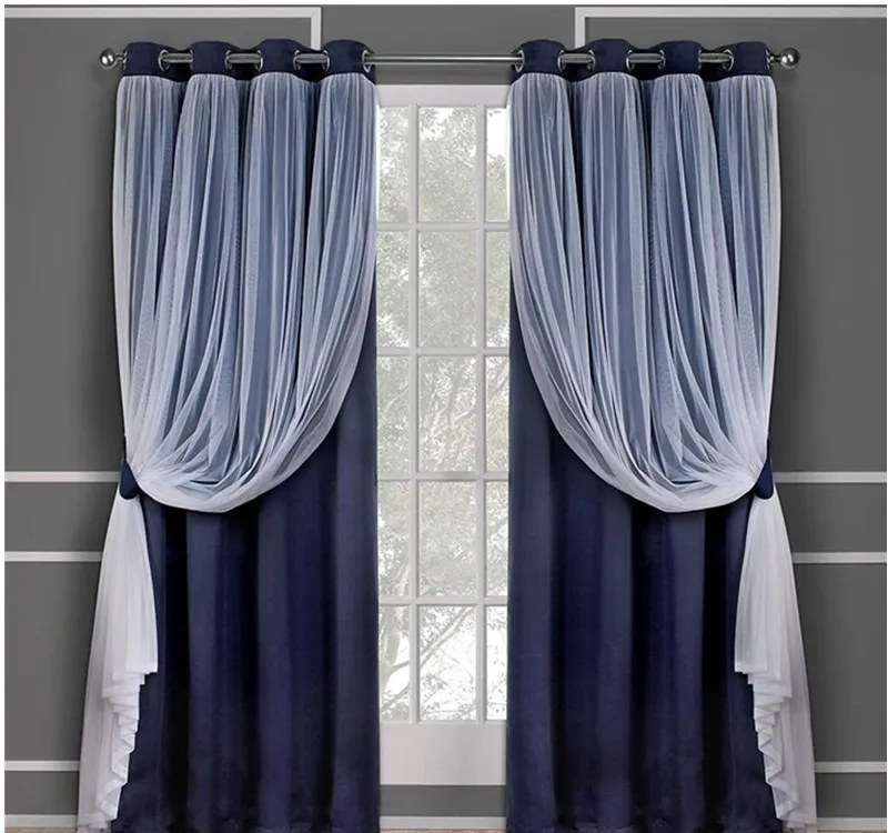 Curtain Lace Double Layer Shading - Dark Blue Cloth Yarn