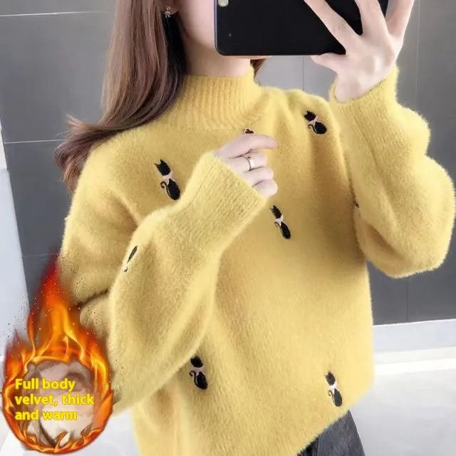 Waterproof Mink Velvet High Sense Women's Sweater Autumn And Winter New Yellow Add Velvet - Shop at LoveMi
