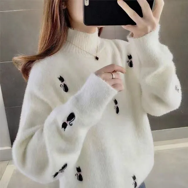 Waterproof Mink Velvet High Sense Women's Sweater Autumn And Winter New Dark White - Shop at LoveMi