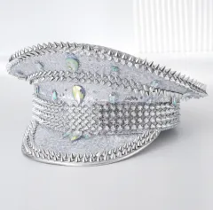 European And American Fashion Rhinestone Women's Diamond Rivets Party Ball Cross-border Export Hat Free Size Cool Punk - Silver A - View 1