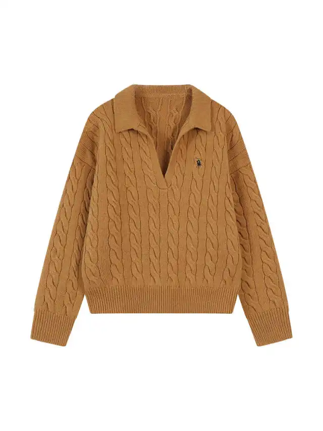 Collar Embroidery Loose fitting Long Sleeve Sweater Women Ginger Yellow - Shop at LoveMi