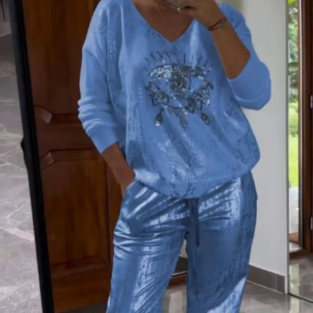 Gilt Top And Pants Sparkly Suit Plus Size Blue Suit - Shop at LoveMi