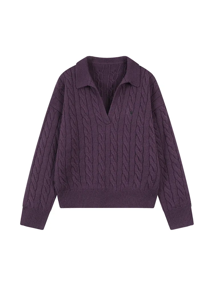 Collar Embroidery Loose-fitting Long Sleeve Sweater Women - Purple - View 1