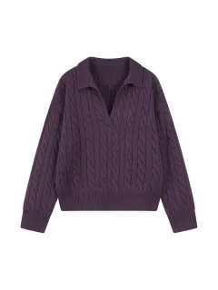 Collar Embroidery Loose-fitting Long Sleeve Sweater Women - Purple - View 1
