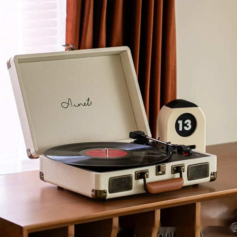 Gramophone Record Retro Phonograph Bluetooth Audio Portable Suitcase Leather
