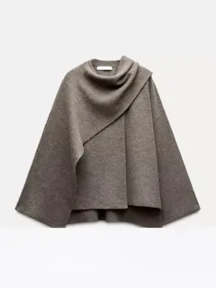 Solid Knitted Cardigan With Asymmetrical Scarf Design Fashion Short Coat Women Overcoat Jacket Winter - Cape Style - View 1