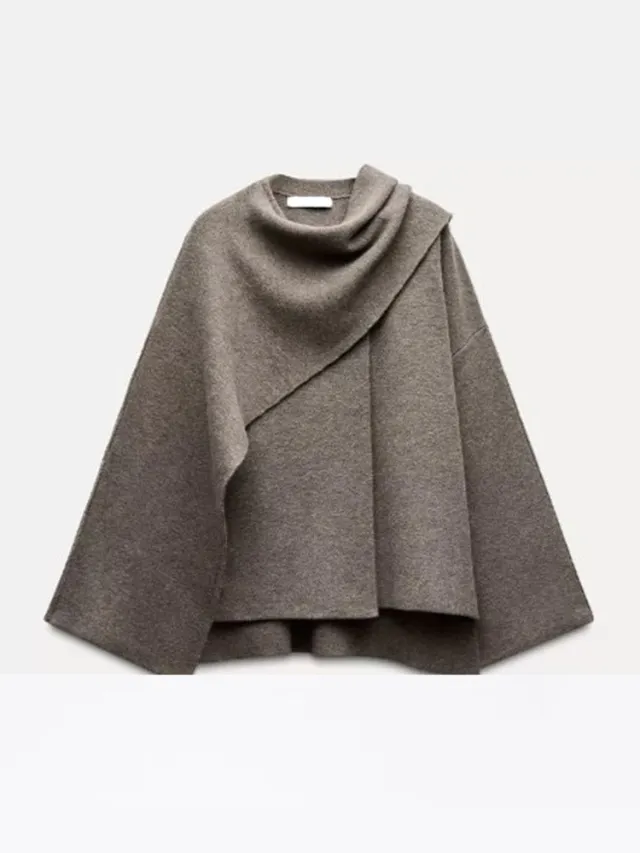 Solid Knitted Cardigan With Asymmetrical Scarf Design Fashion Short Coat Women Overcoat Jacket Winter Cape Style - Shop at LoveMi