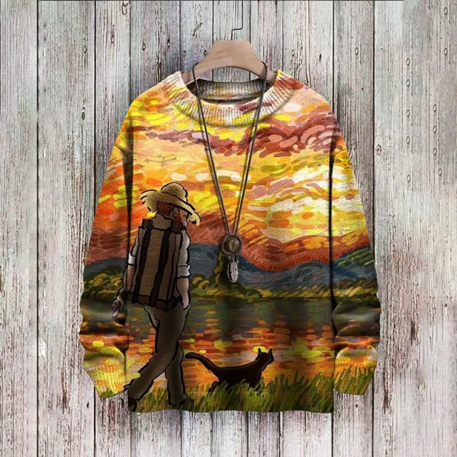 Abstract Style Digital Printing Drop shoulder Long sleeve Women's Sweater Casual All matching Twm175616 - Shop at LoveMi