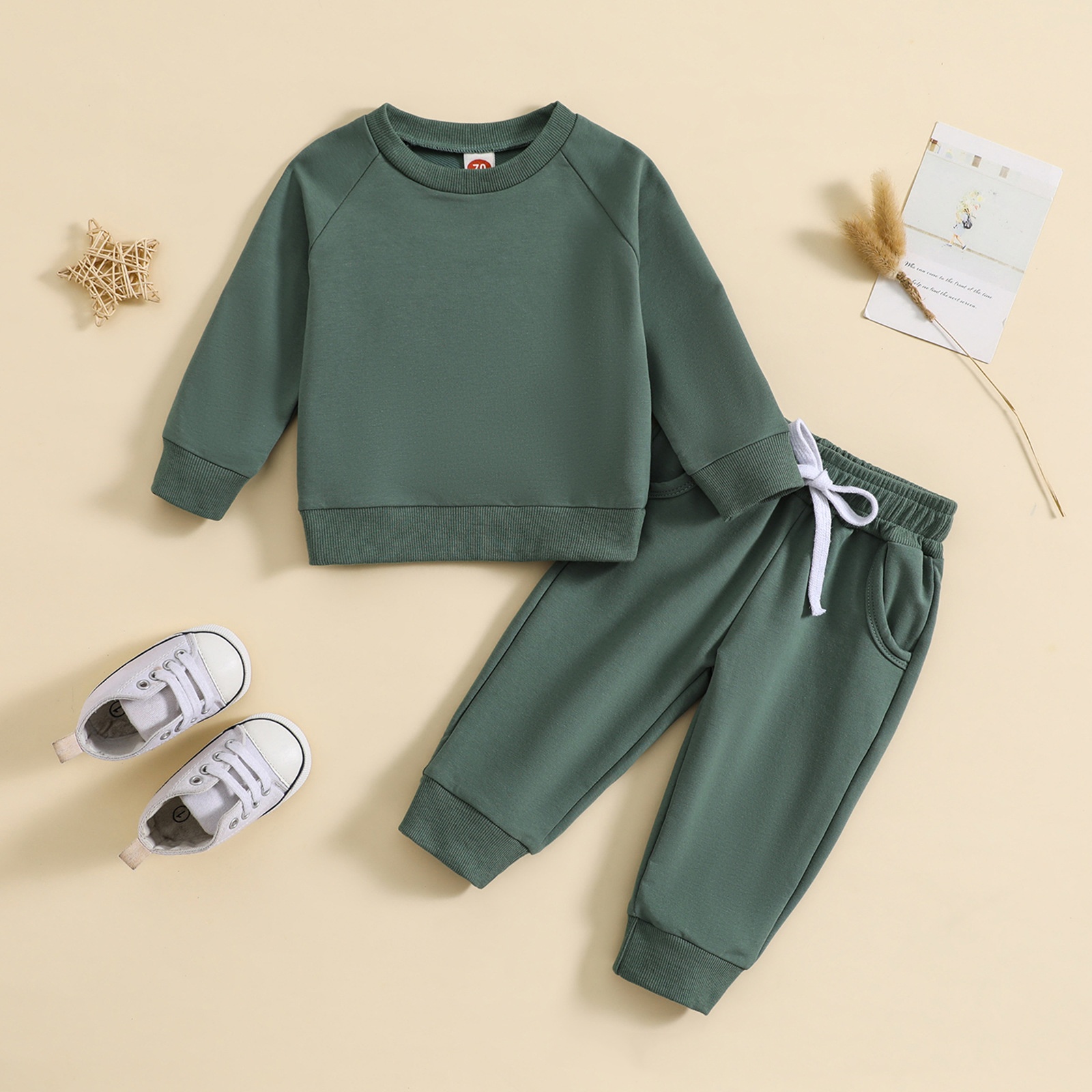 Boys' Solid Color Suit Round Neck Sweater Trousers