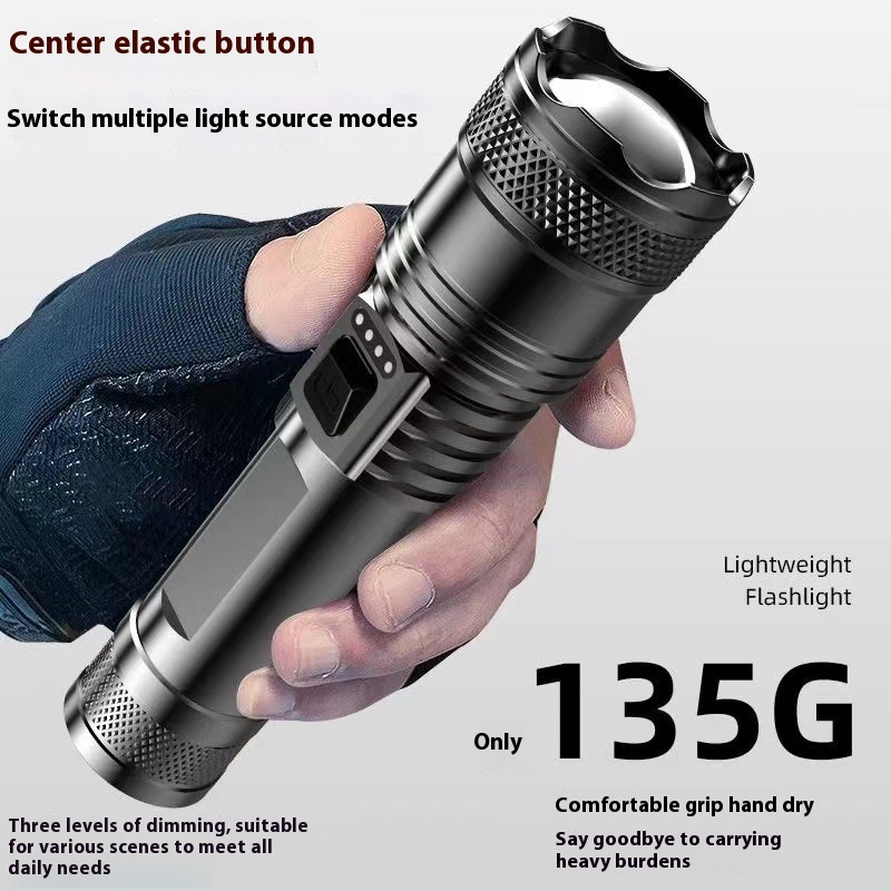Power Torch Portable Rechargeable Super Bright Outdoor Telescopic Zoom Searchlight Long-range Spotlight Household LED Light