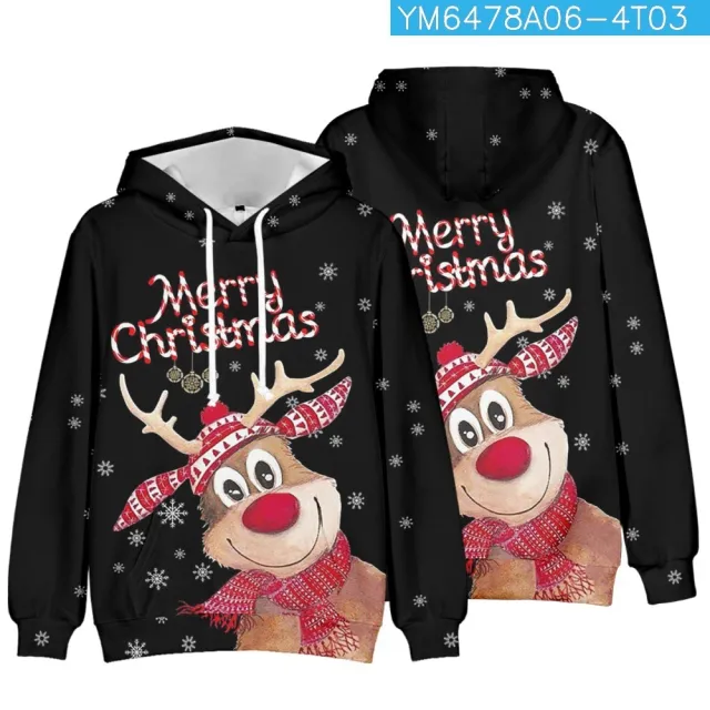 Christmas Series Personal Leisure Printed Hood Sweater E Style - Shop at LoveMi