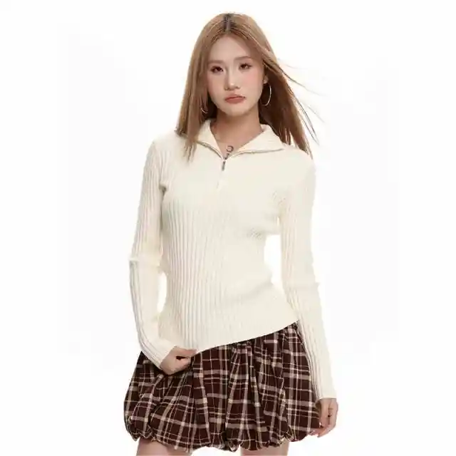 Black Long Sleeve Turtleneck Sweater Zipper Thickening Bottoming Shirt Apricot - Shop at LoveMi