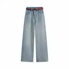 High Waist Slimming Loose Straight Fleece-lined Padded Wide Leg Jeans - Light Blue - View 1