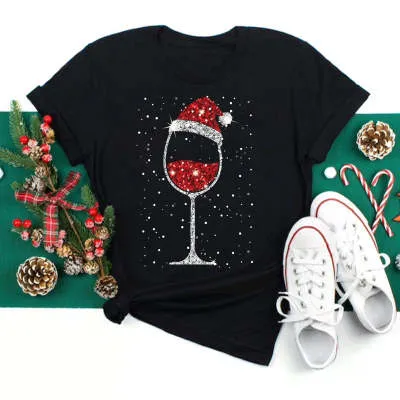 Women's Christmas Theme Printed T shirt Black - Shop at LoveMi