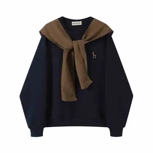 Round Neck Loose Sweatshirt Coat Women's Top Blue - Shop at LoveMi