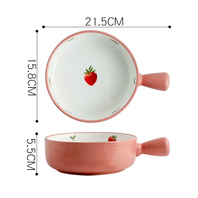 Hand Painted Strawberry Handle Ceramic Baking Bowl