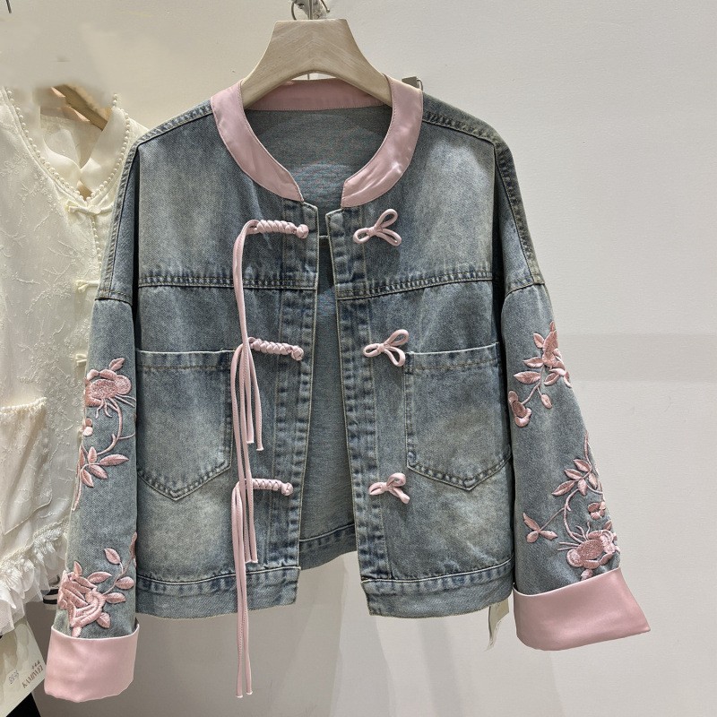Vintage Buckle Fake Two-piece Denim Coat