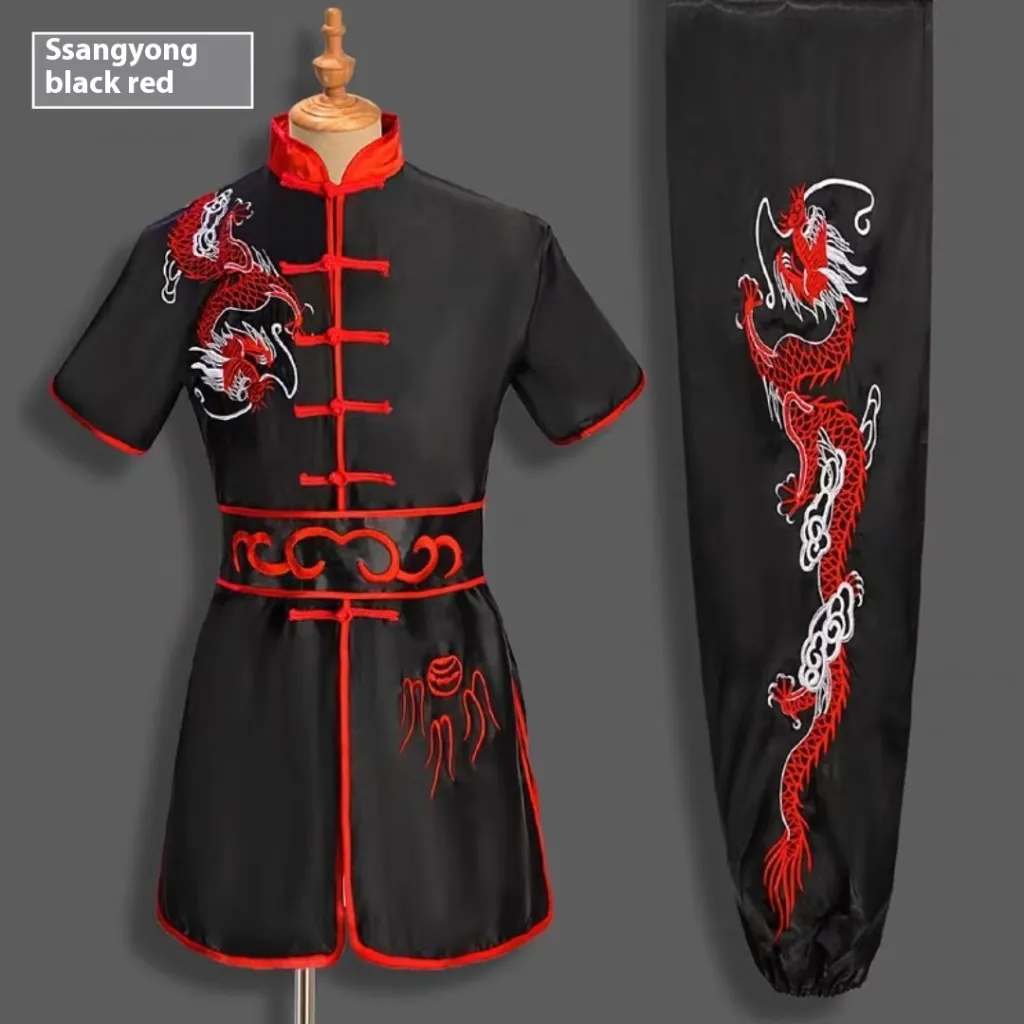 Martial Arts Performance Team Training Competition Clothes - Black Shirt With Red Collar