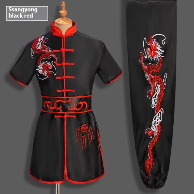 Martial Arts Performance Team Training Competition Clothes Black Shirt With Red Collar - Shop at LoveMi