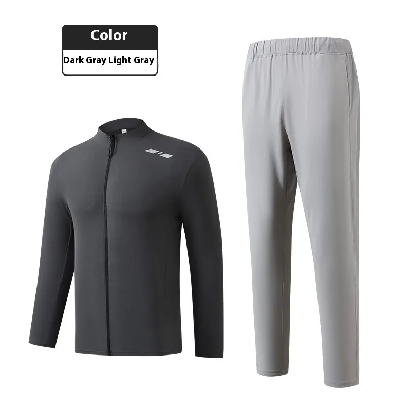 Autumn Leisure Running Stand Collar Suit Fitness Clothes Warm Cycling Clothing - Gray Coat Light Gray Pants