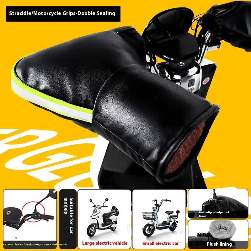 Electric Motorcycle Handle Grip Winter Thermal Waterproof Windshield Gloves Fleece-lined Hand Guard