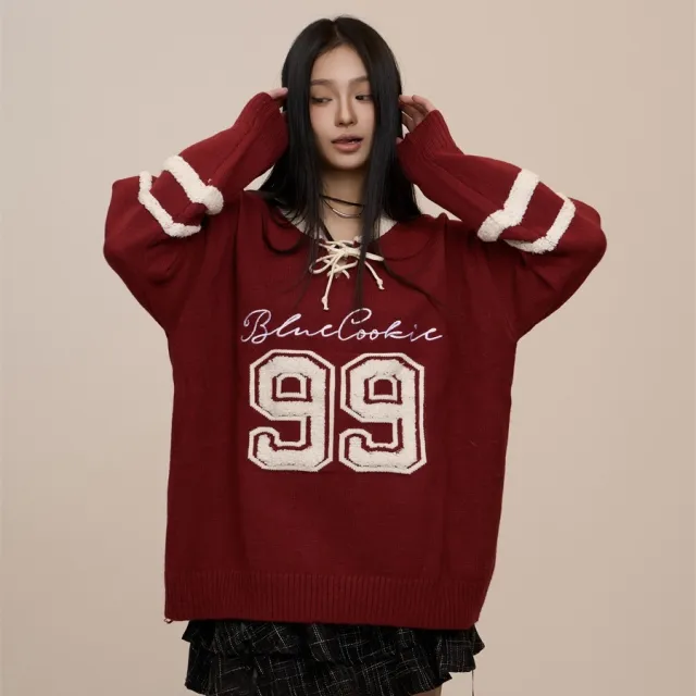 Women's Embroidered Letters Loose And Lazy Style Retro College Style Sweater Red - Shop at LoveMi