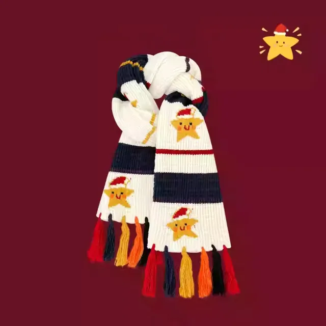 Cute Pentagram Knitted Scarf Christmas Warm Fringe Bib Starfish - Shop at LoveMi