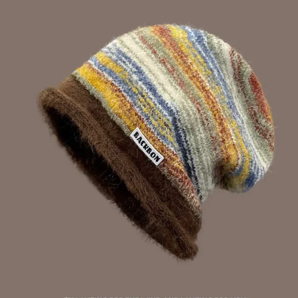 Cold proof Warm Hipster Mixed Color All match Bag Cap Pullover Hat Cap Brown Mixed Color - Shop at LoveMi