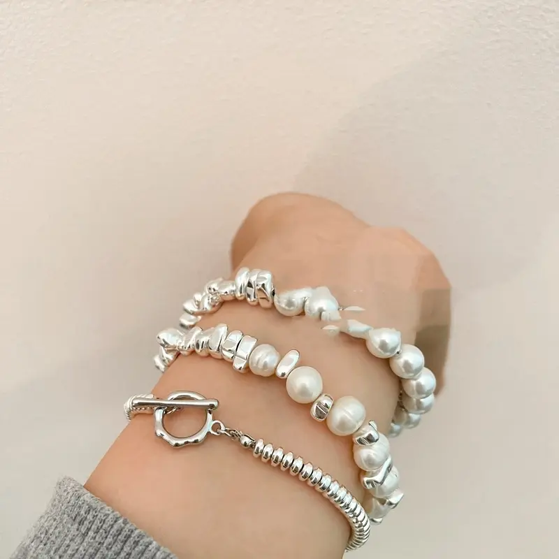 Design Sense Niche Beaded Cold Wind OT Buckle Pearl Bracelet