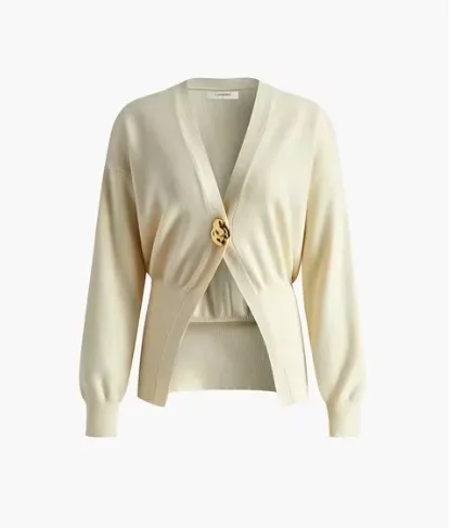European And American One Button Long Sleeve Waist controlled Top Beige - Shop at LoveMi