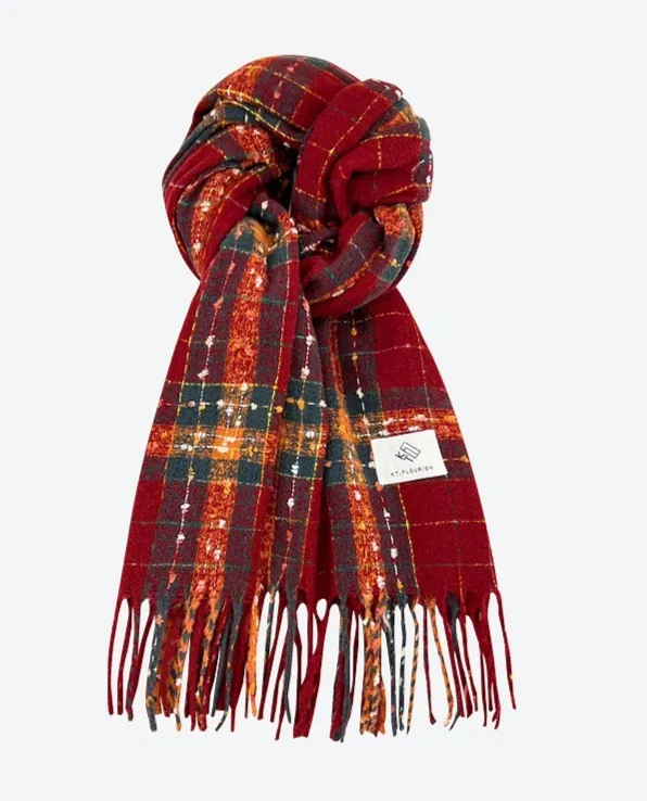 Autumn And Winter Warm Versatile Atmosphere Christmas Red Grid Scarf For Women - Dark Red
