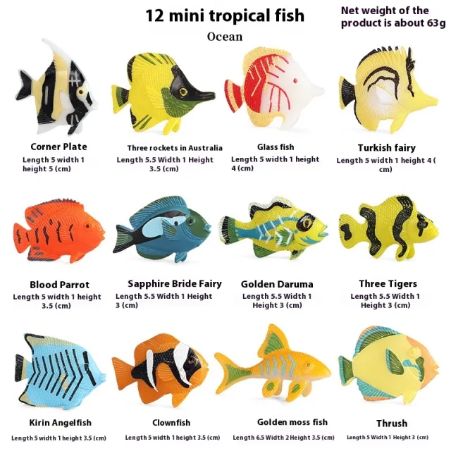Simulation Marine Animal Model Children's Cognitive Toy Dt Mini Fish 12 Suit - Shop at LoveMi