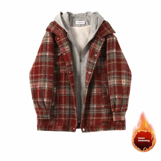 Winter Thick Loose Casual Design Hooded Top Woolen Coat Red - Shop at LoveMi