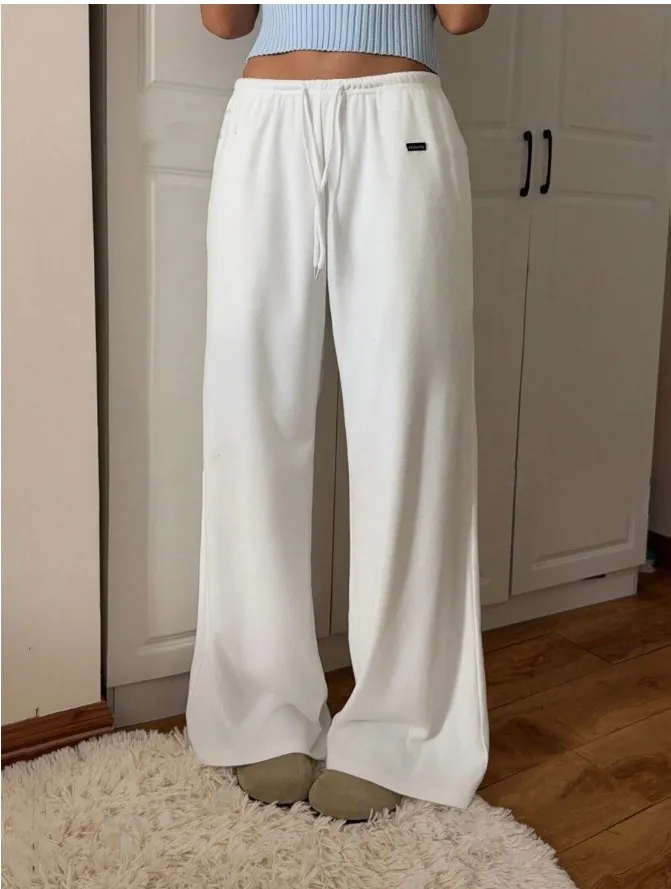 High Waist Drooping Mopping Casual Pants Tall - White
