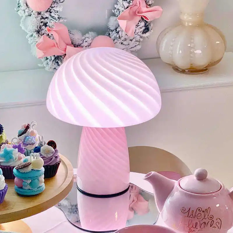 Cream Style Striped Mushroom Table Lamp