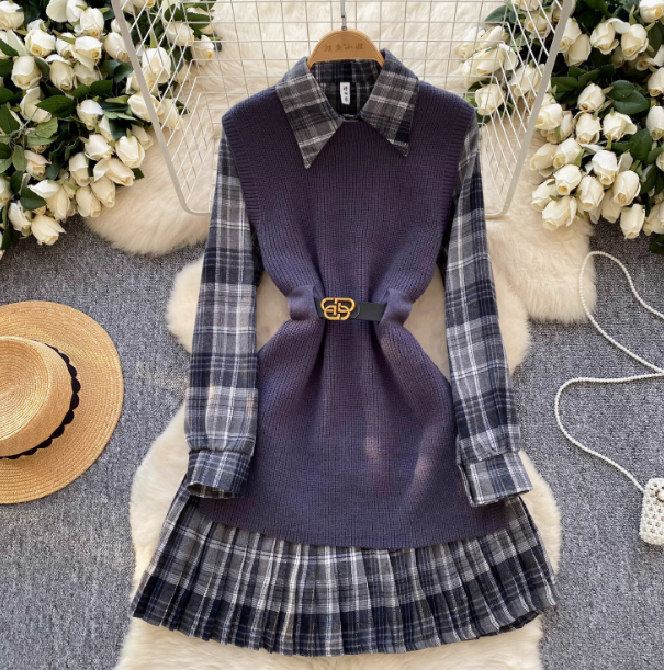 Women's Fashion Retro Color-contrast Check Suit