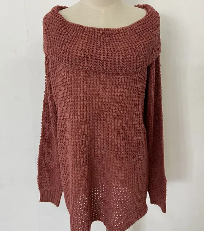 Women's Autumn And Winter Sweater Solid Color Turtleneck Sweater - Skin Red