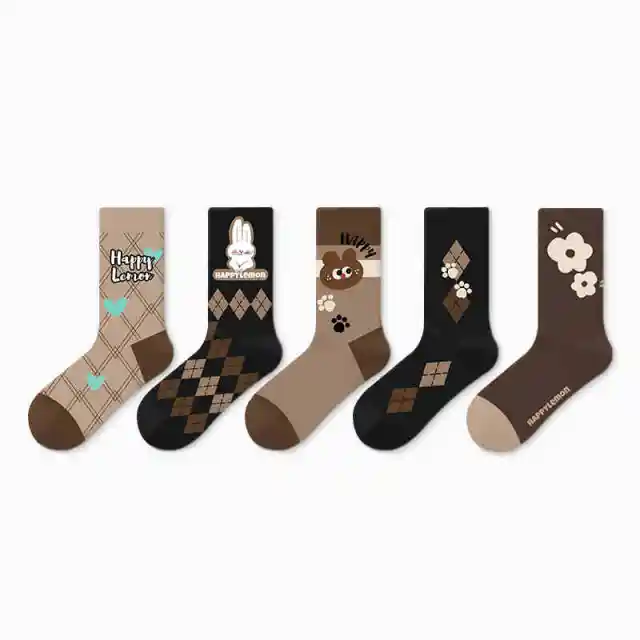 Cartoon Design Sense Spring And Autumn Stocking Cotton Bunny Coffee 5Pcs - Shop at LoveMi