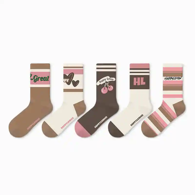 Cartoon Design Sense Spring And Autumn Stocking Cotton - Hi Skin Chocolate 5Pcs