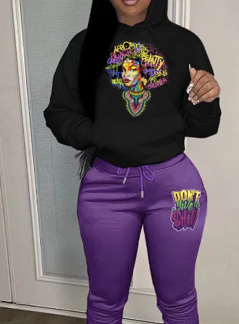 FallWinter Hoodie Suit Women's Casual Long-sleeved Sportswear - Purple