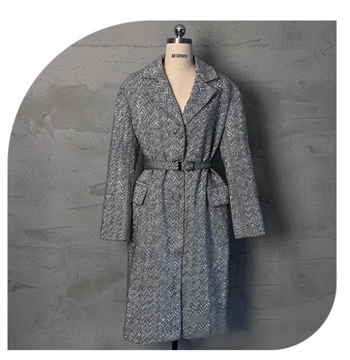 Winter Niche Lapel Down Hot Rhinestone Woolen Trench Coat Tube Top Shorts Suit Women